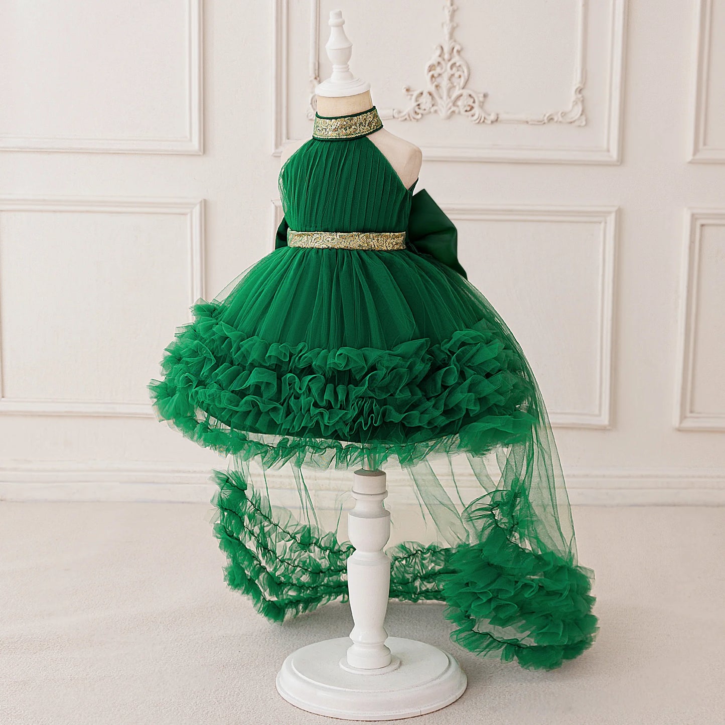 Elegant Baby Party Dress – Sequin Princess Gown with Big Bow & Train