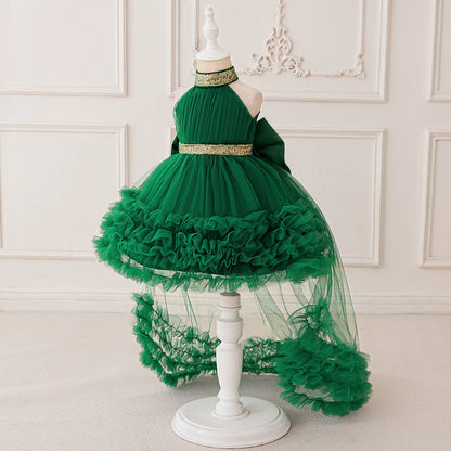 Elegant Baby Party Dress – Sequin Princess Gown with Big Bow & Train