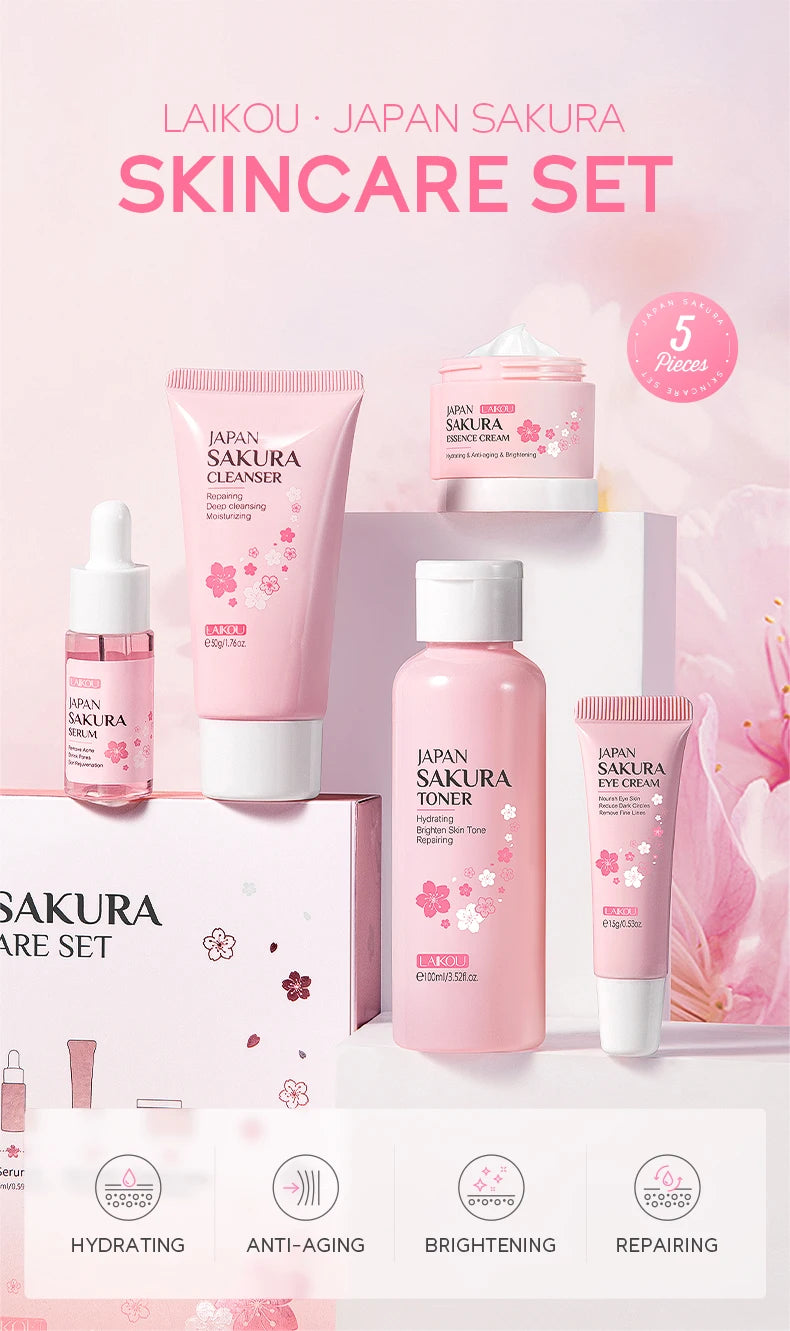 Sakura Glow: LAIKOU 5-Piece Skin Care Set for Radiant Skin