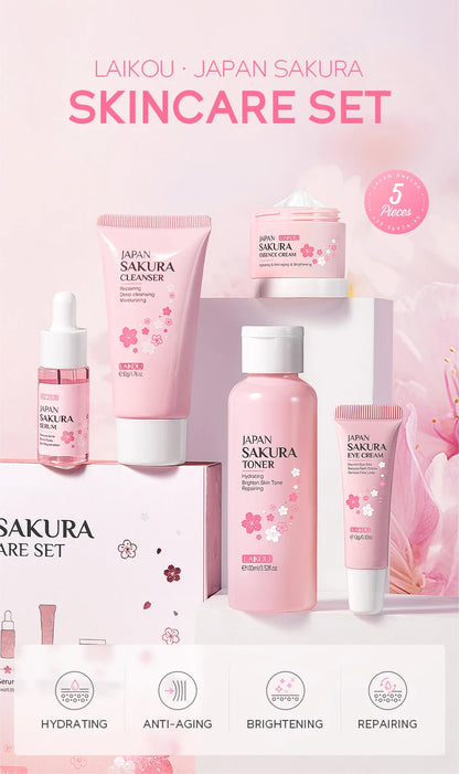 Sakura Glow: LAIKOU 5-Piece Skin Care Set for Radiant Skin