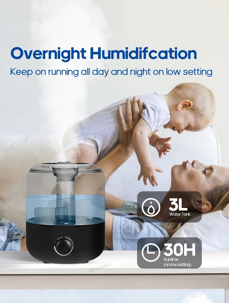 3L Air Humidifier & Aroma Diffuser – Large Capacity with Remote & Timer