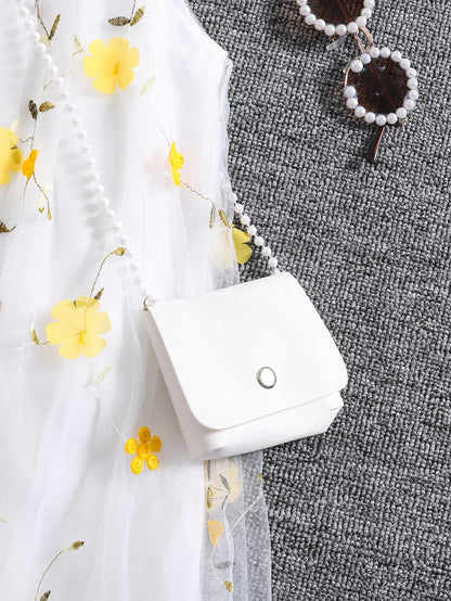 Girls' Summer Halter Dress with 3D Flowers & Bag