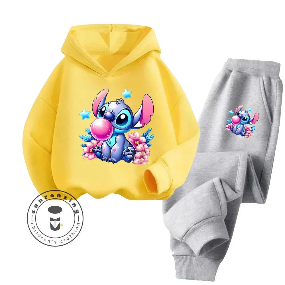 Gift For Casual Kids' Stitch Graphic Sweatshirt Set – Fun & Energetic Wear