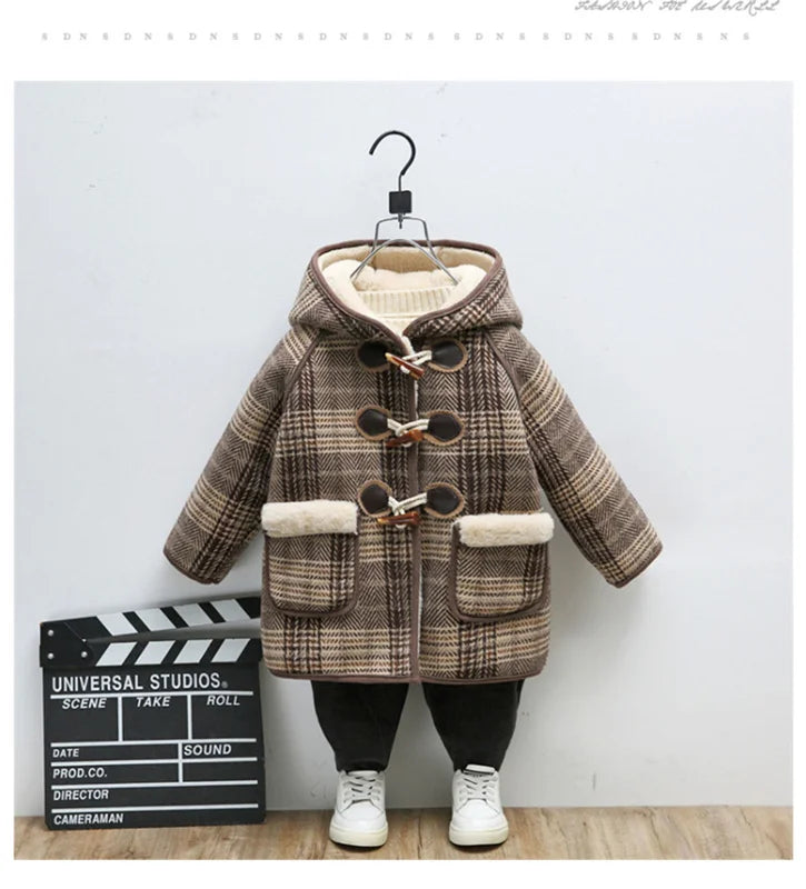 Girls’ Winter Wool Coat – Thicken Velvet-Lined