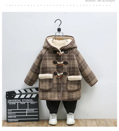 Girls’ Winter Wool Coat – Thicken Velvet-Lined