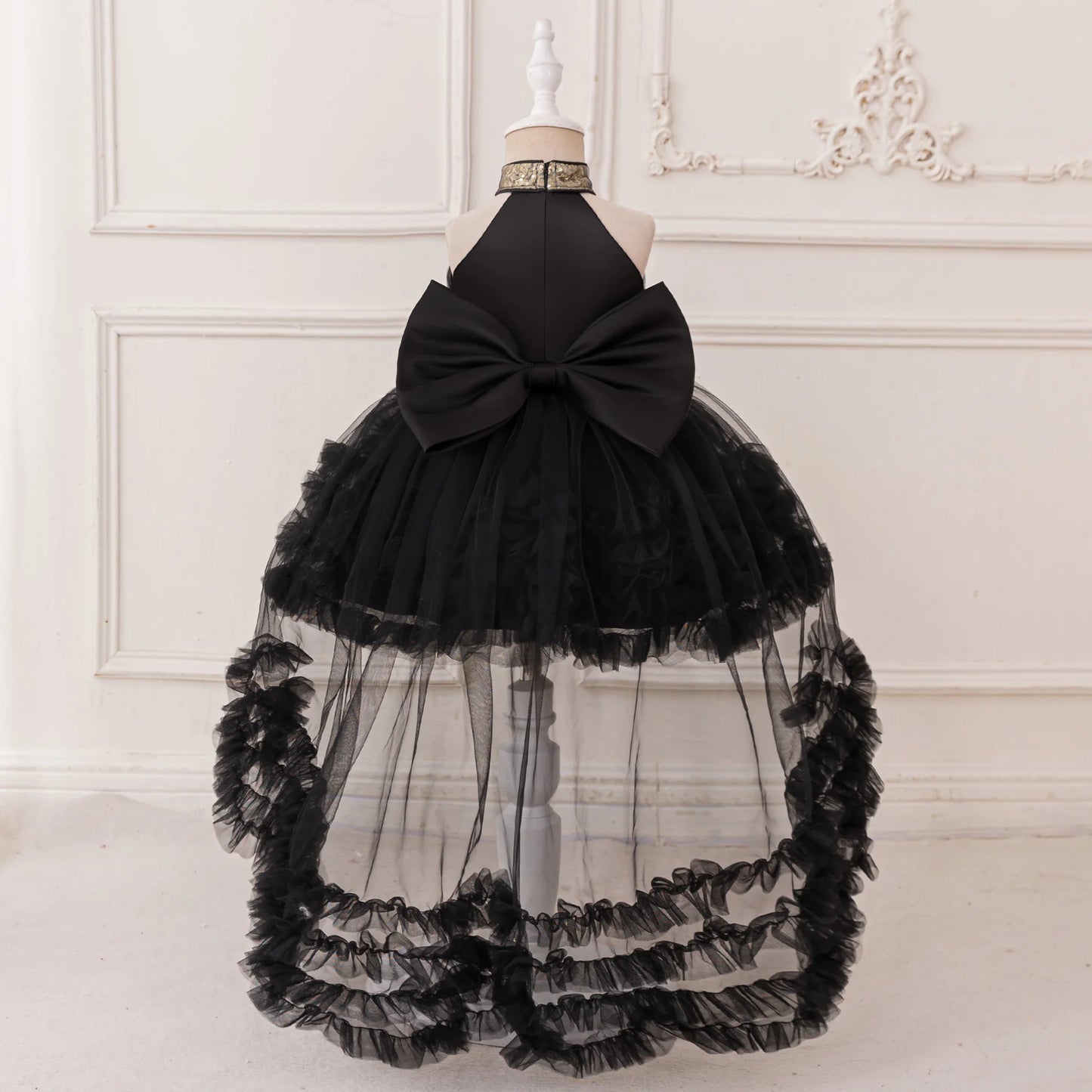 Elegant Baby Party Dress – Sequin Princess Gown with Big Bow & Train