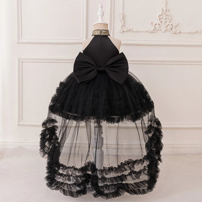 Elegant Baby Party Dress – Sequin Princess Gown with Big Bow & Train