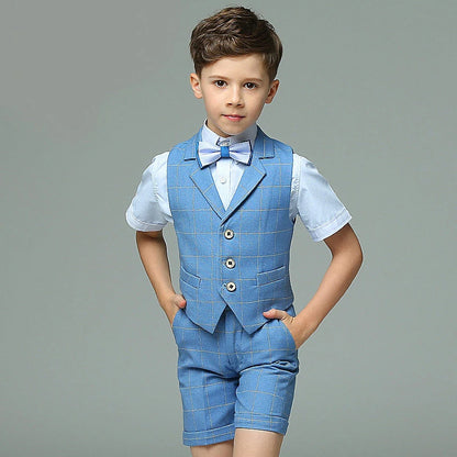 Boys’ 4-Piece Summer Suit – Vest, Shirt, Pants & Bowtie for Weddings