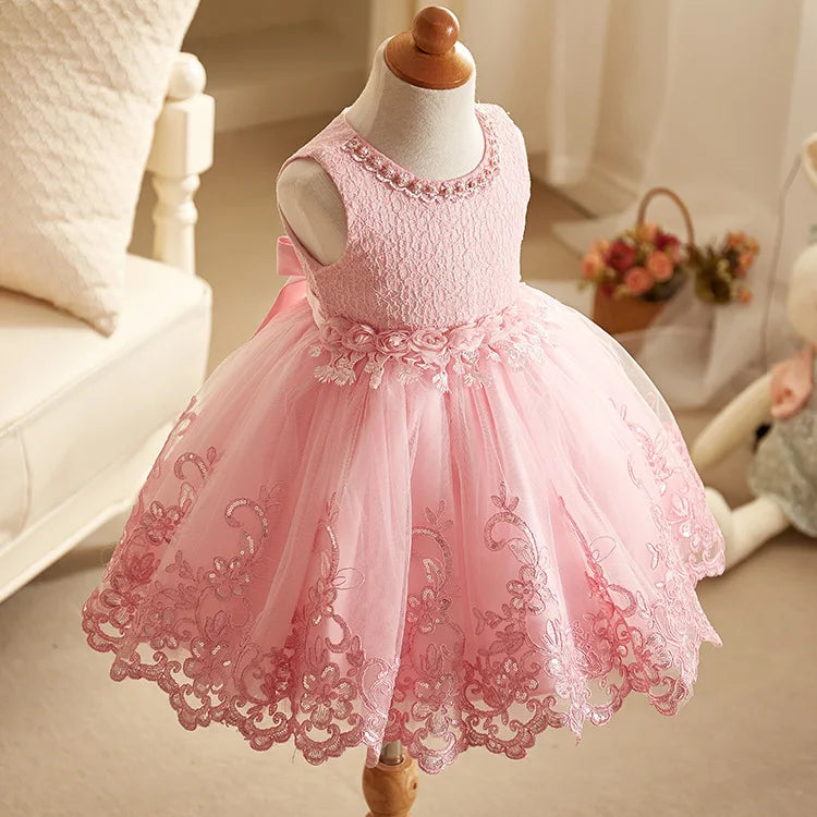 Pearl-Embellished Baby Dress – Formal Pageant Gown
