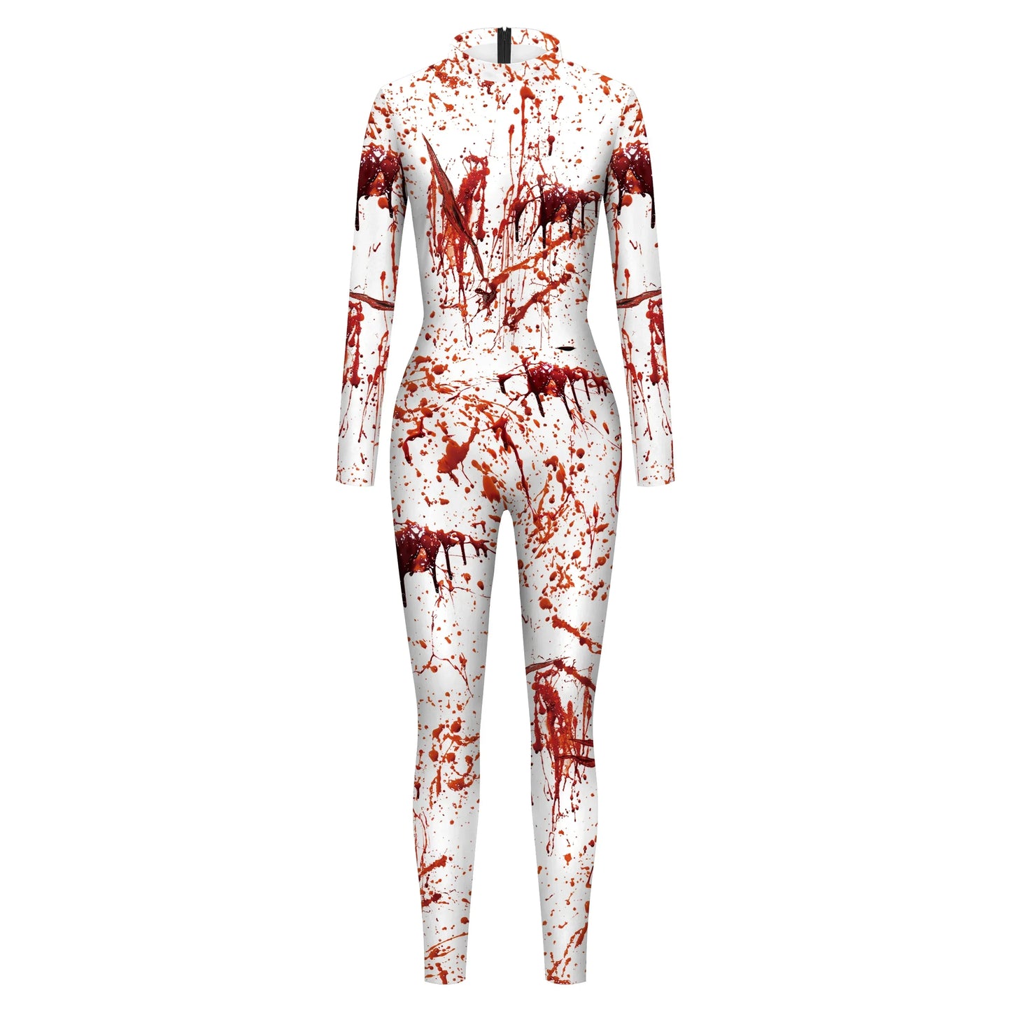 Scary Nurse Cosplay Costume – Blood-Print Slim Bodysuit for Party