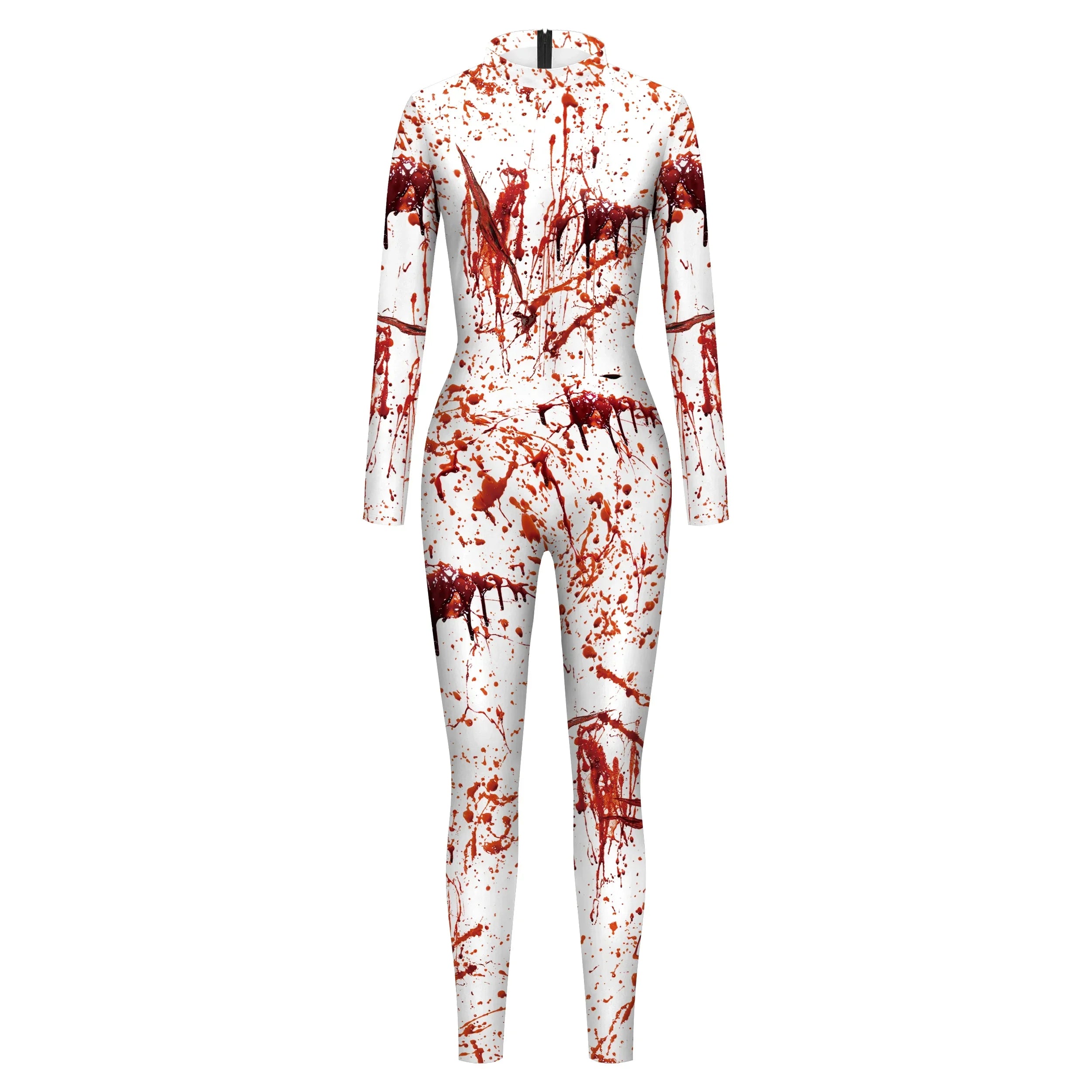 Scary Nurse Cosplay Costume – Blood-Print Slim Bodysuit for Party