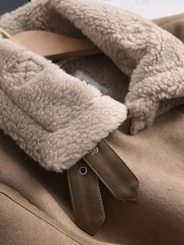 Women's Faux Shearling Suede Biker Jacket – Warm Winter Coat