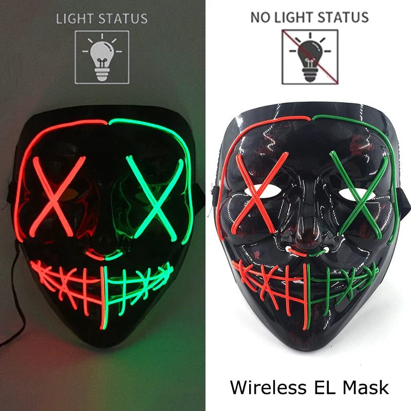 Wireless Neon LED Purge Mask – Glowing Halloween Party Mask
