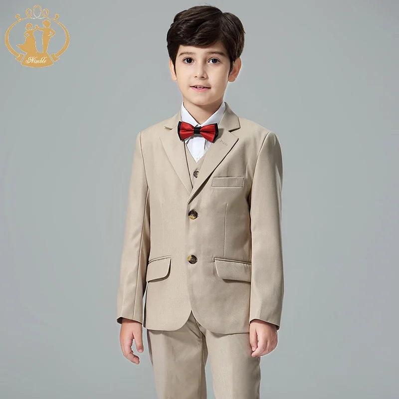 Boys’ 3-Piece Formal Suit – Khaki Coat, Vest & Pants | Wedding & Party Outfit