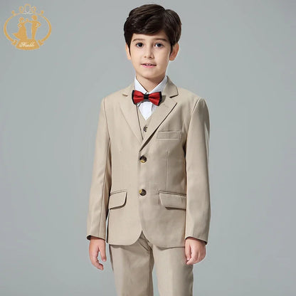 Boys’ 3-Piece Formal Suit – Khaki Coat, Vest & Pants | Wedding & Party Outfit