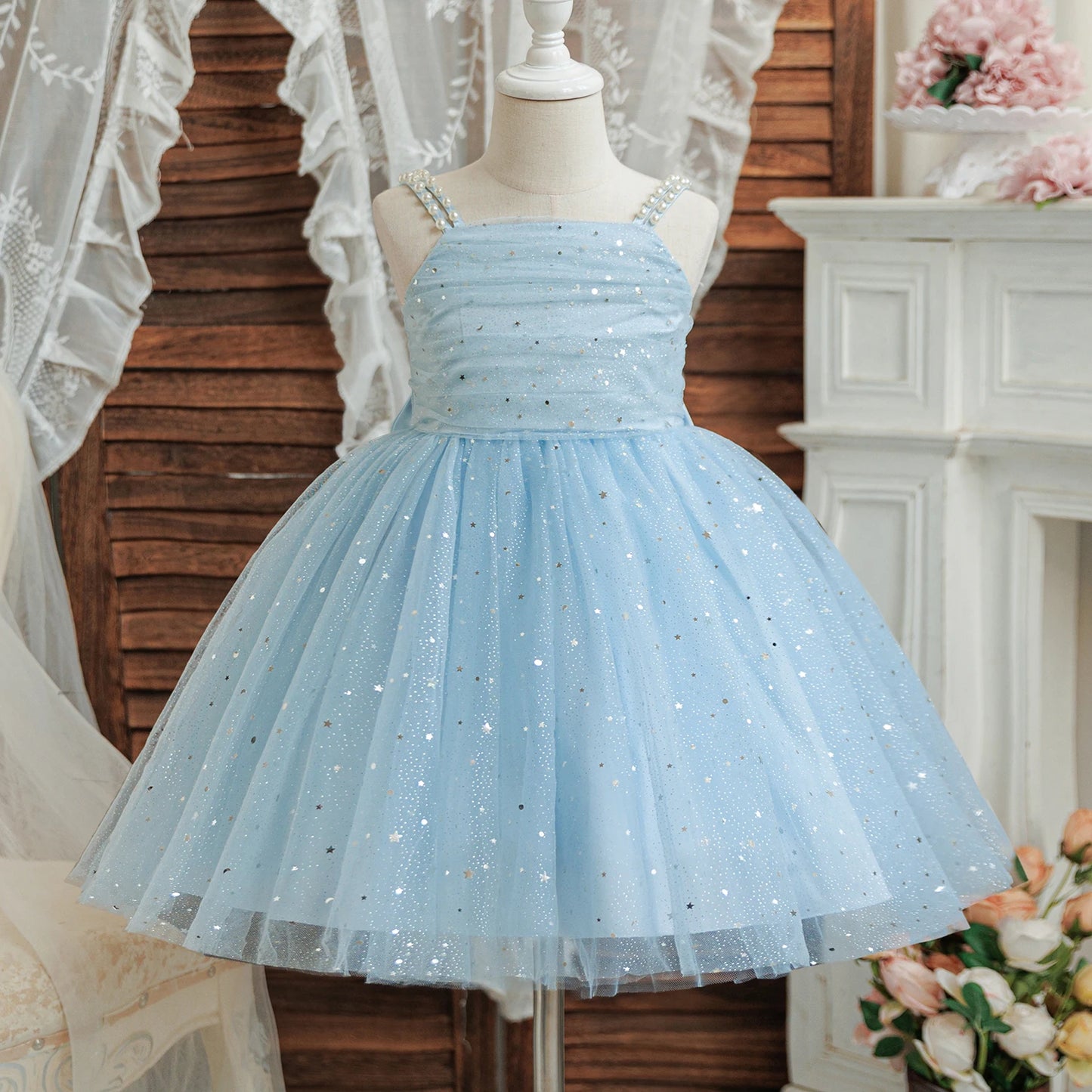 Girls Party Dress – Elegant Blue Sequin Gown