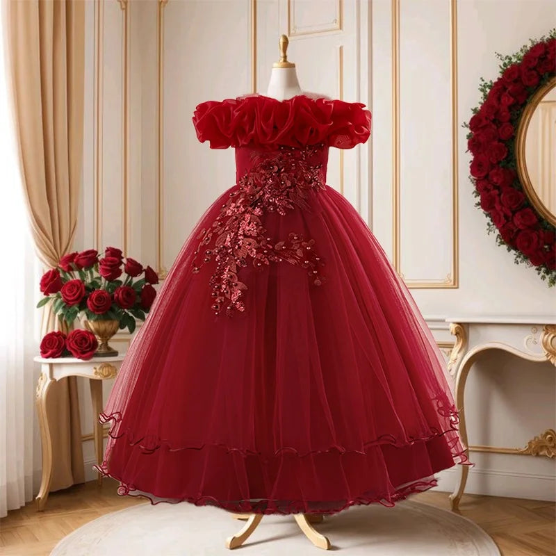 Prom & Party Dress – Girls Floral Mesh Gown