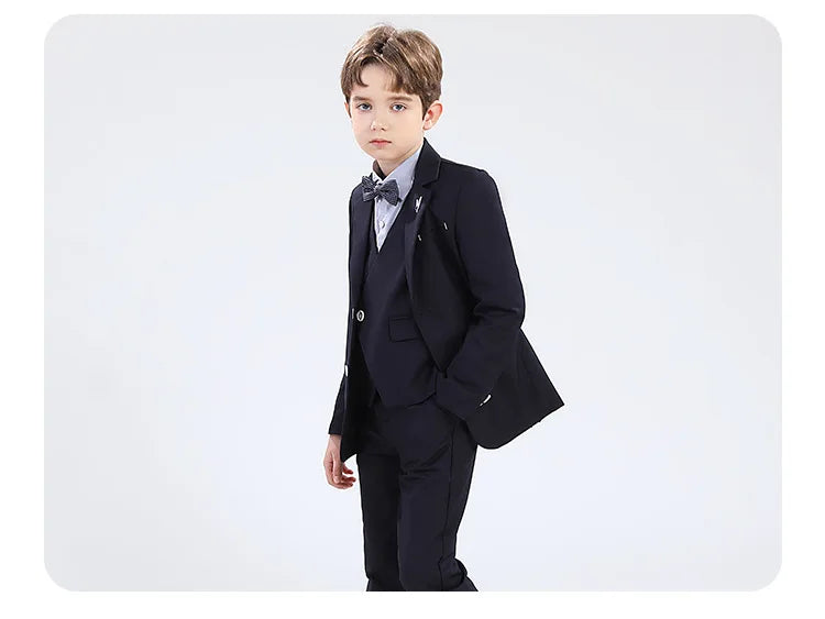 Boys' Formal Wedding Suit Set – Blazer, Vest, Shirt & Pants (Ages 4–12)
