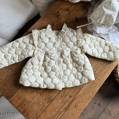 Baby Girls’ Thick Coat – Velvet Lined Floral Winter Jacket