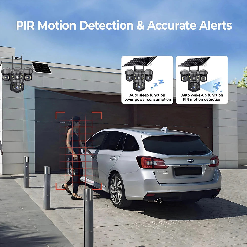 Triple Lens 15MP 4G Solar Security Camera | 10X Zoom | PIR Motion Detect