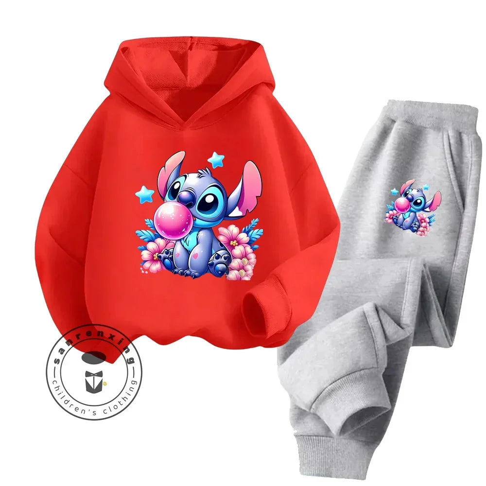 Gift For Casual Kids' Stitch Graphic Sweatshirt Set – Fun & Energetic Wear