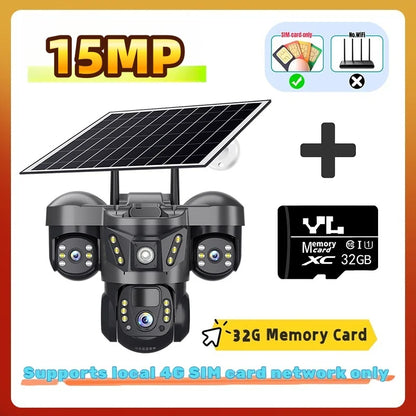 Triple Lens 15MP 4G Solar Security Camera | 10X Zoom | PIR Motion Detect