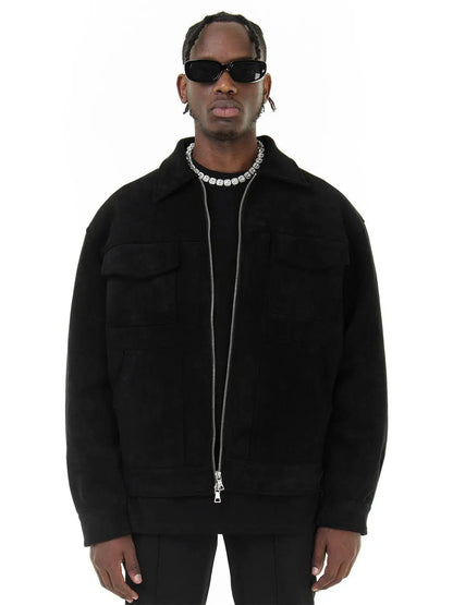Casual Oversize Men's Jacket – Lapel Zipper Thick Coat