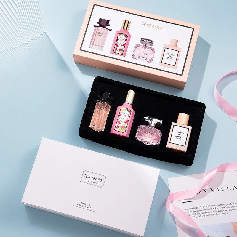 Floral Scent Perfume Gift Box: 4-Piece Set with Lasting Fragrance"