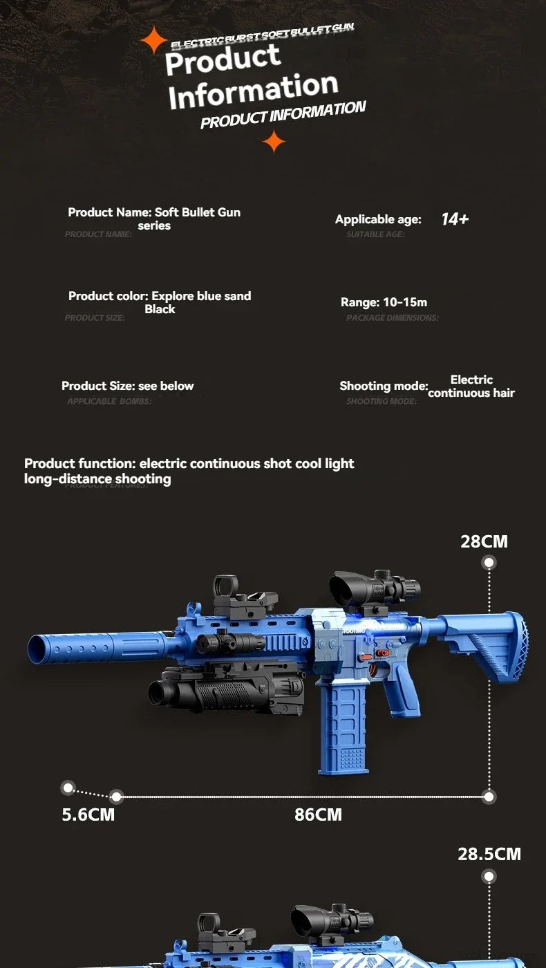 Electric soft bullet toy gun resembling HK416 Barrett sniper rifle, outdoor airsoft weapon for boys by Ultra Shoppings.