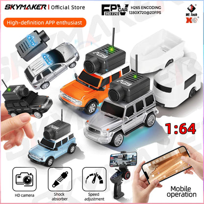 FPV Mini Car Toy – 1:64 RC Camera Car with LED Ambient Lights