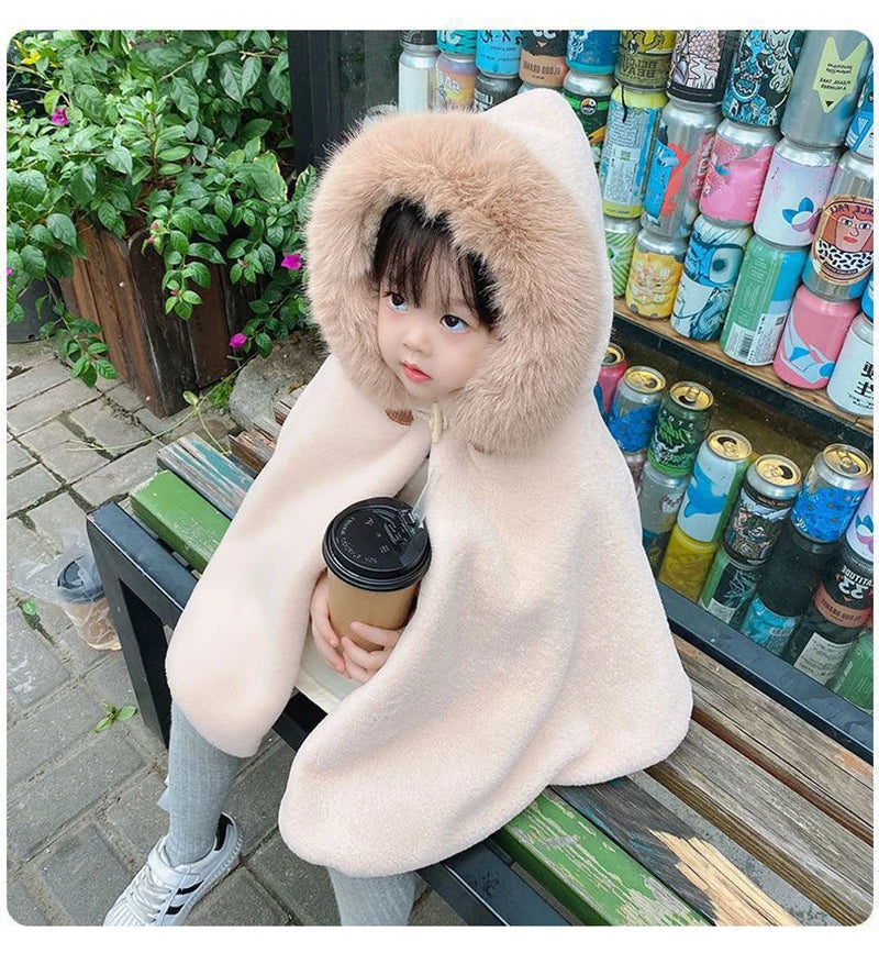 Baby Girl Winter Cloak with Faux Fur Hood