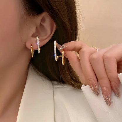 2024 New U-Shaped Gold Earrings with Crystals – Unique Korean Fashion for Women