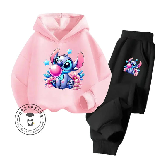 Gift For Casual Kids' Stitch Graphic Sweatshirt Set – Fun & Energetic Wear