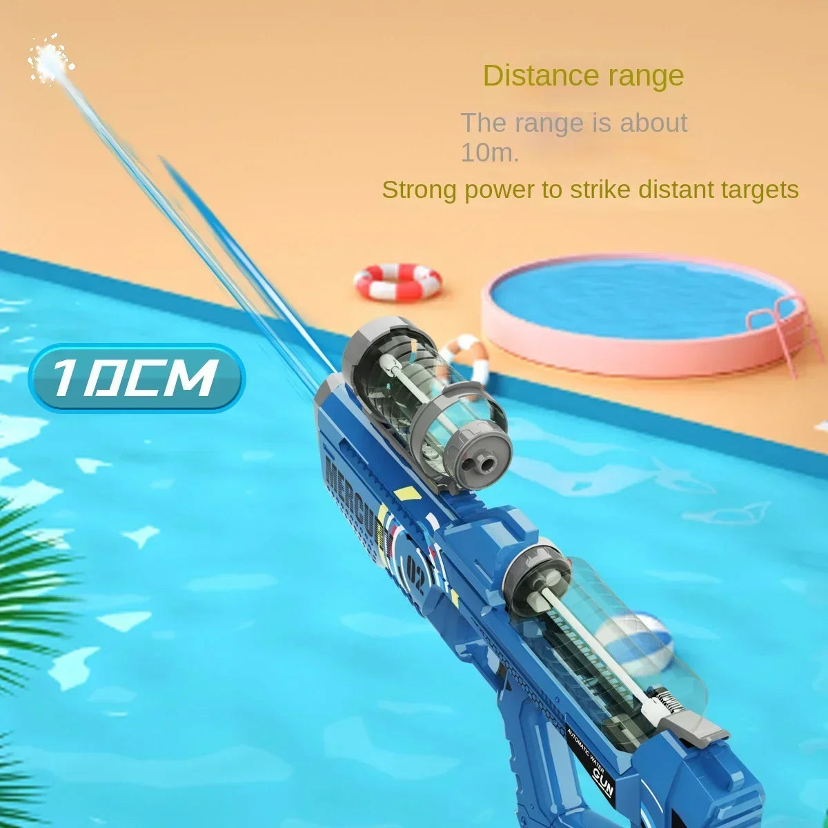 Ultra Shoppings Mercury M2 automatic water gun with high capacity, lighting, and sound effects for outdoor water play for kids.