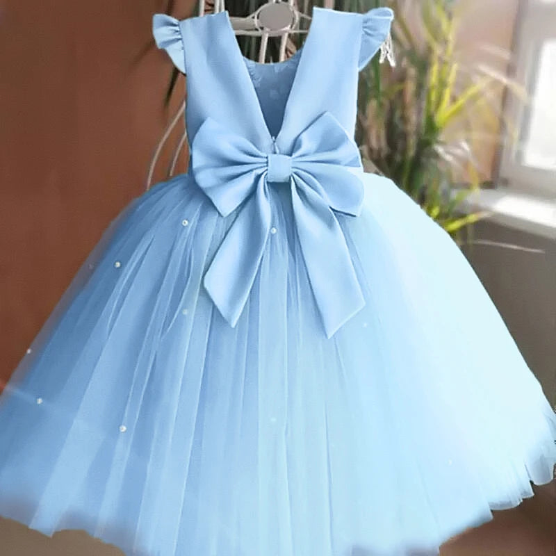 Kids Flower Girl Dress – Elegant Bow Tulle Party Wear