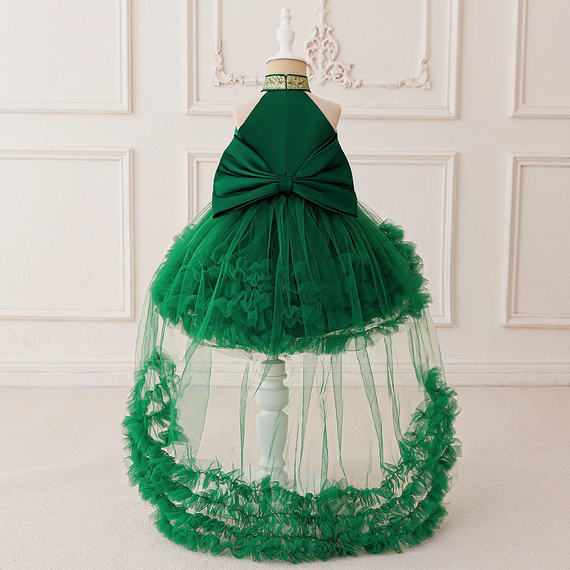 Elegant Baby Party Dress – Sequin Princess Gown with Big Bow & Train