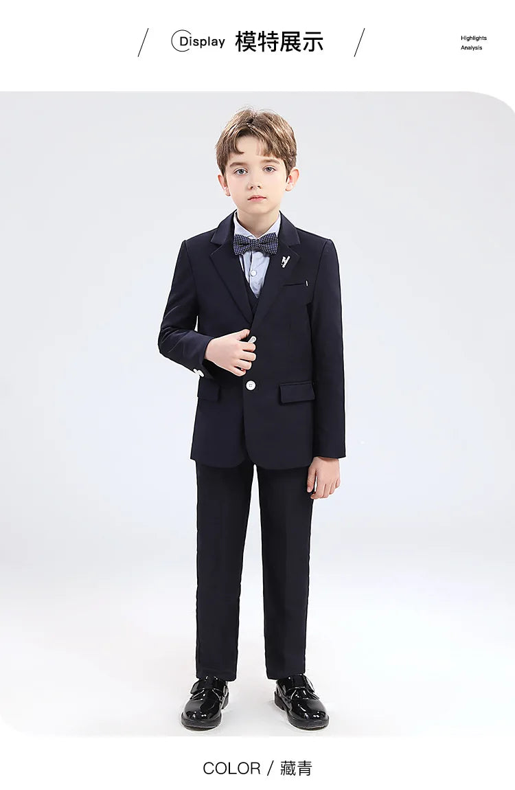 Boys' Formal Wedding Suit Set – Blazer, Vest, Shirt & Pants (Ages 4–12)