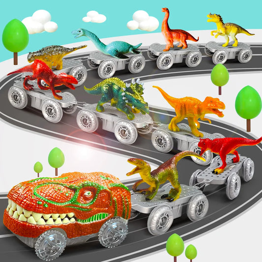 Magical Dinosaur Train Track Set – Flexible Racing Tracks with Flash Light Car!