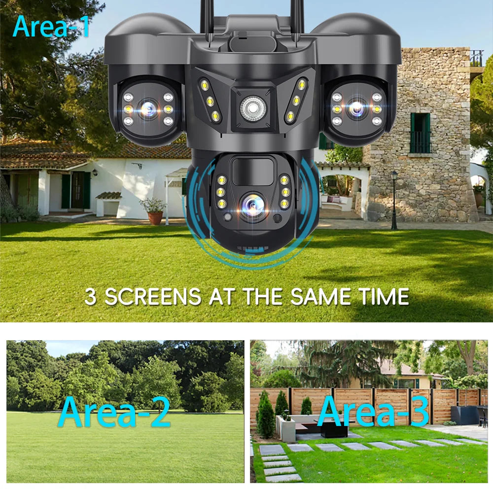 Triple Lens 15MP 4G Solar Security Camera | 10X Zoom | PIR Motion Detect