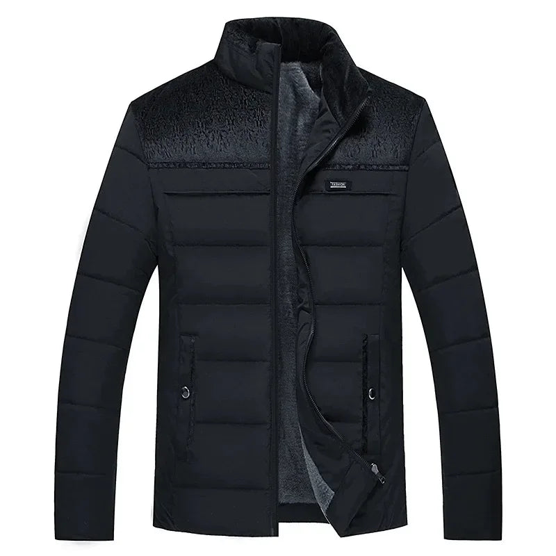 Stand Collar Puffer Jacket – Plush Thick Parka for Men