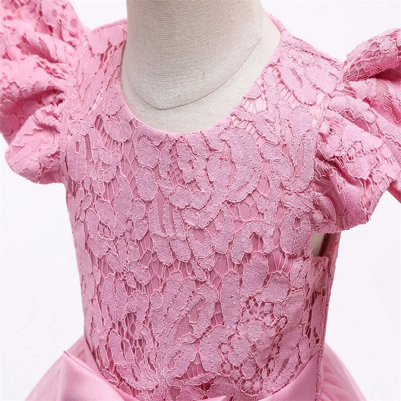Princess Party Dress – Lace Embroidery with Ruffles