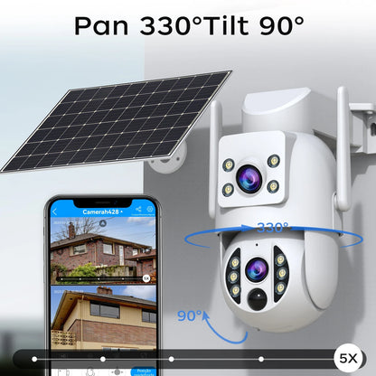 4K Wireless Solar Camera | Dual Lens | PIR Motion + Color Night Vision + Battery Power