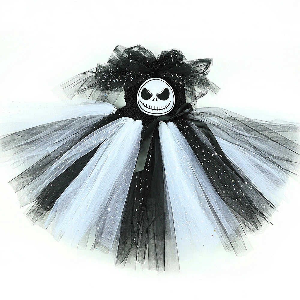 Kids Skeleton Halloween Tutu Dress – Black & White Outfit