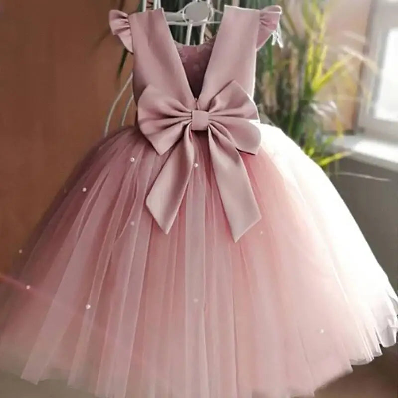 Kids Flower Girl Dress – Elegant Bow Tulle Party Wear