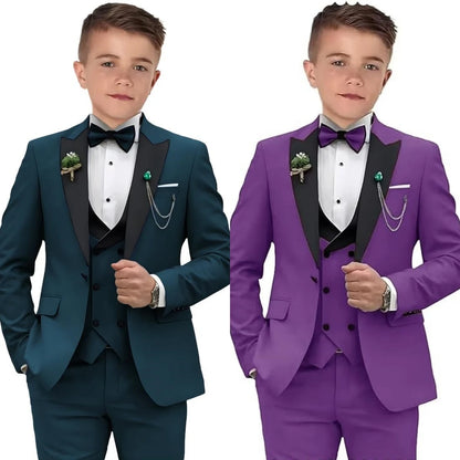 Elegant Burgundy Boy’s 3-Piece Suit – Blazer, Vest & Pants for Weddings or Photoshoots