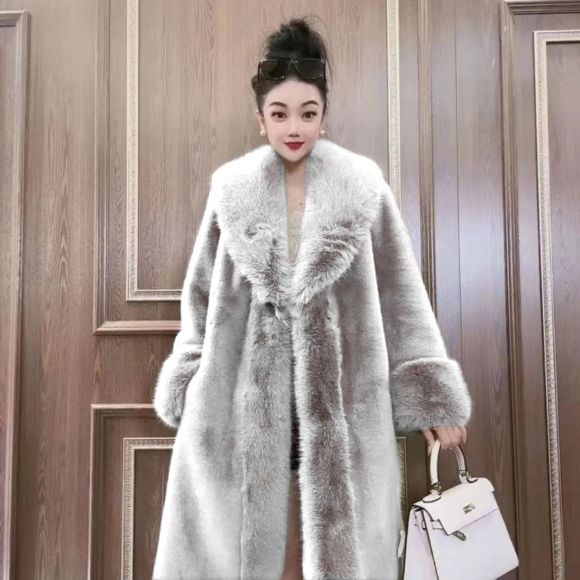 Elegant Faux Fur Long Coat: Warm & Chic