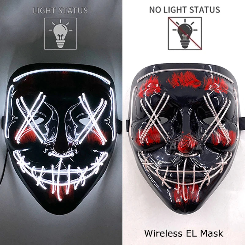 Wireless Neon LED Purge Mask – Glowing Halloween Party Mask