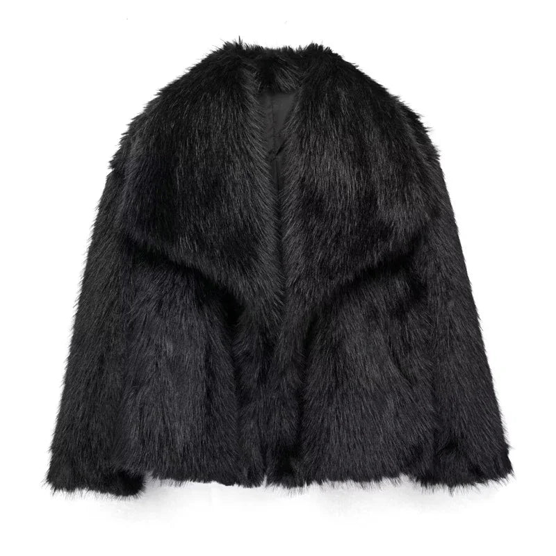 Women’s Autumn Winter Faux Fur Coat – Plush Fluffy Outerwear in White, Red, Gray, and Black