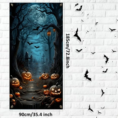 Halloween Door Banner – Scary Moon Night & Cemetery Scene