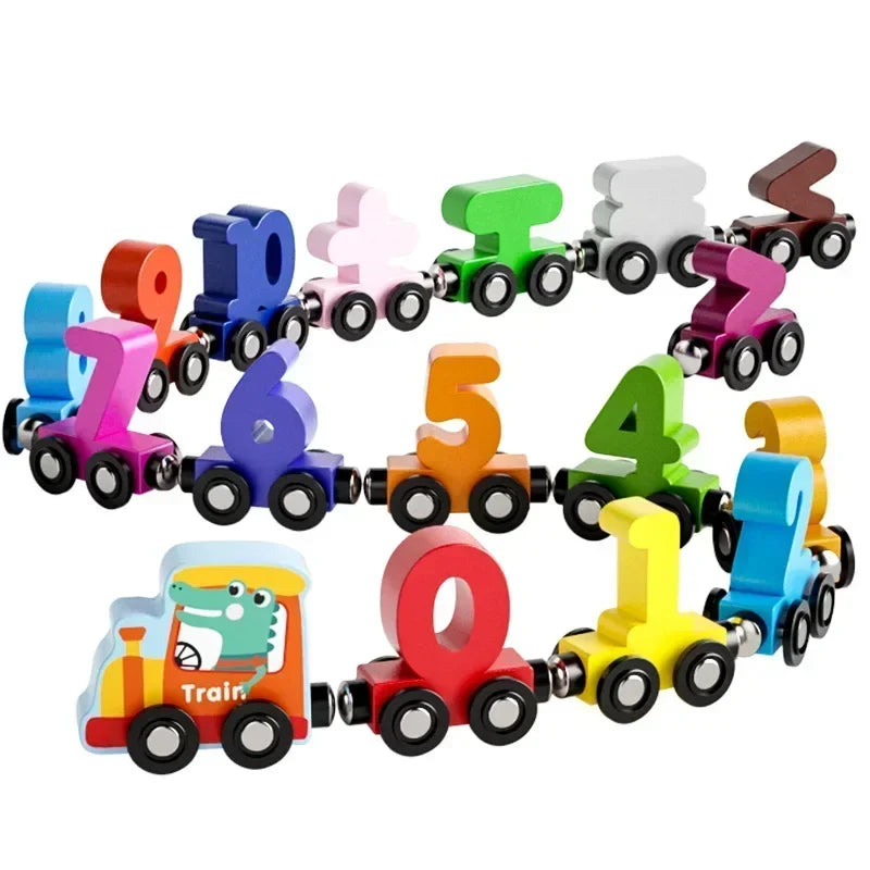 12-Piece Magnetic Digital Train – Montessori Wooden Learning Toy for Kids